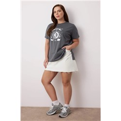 Antrasit Bisiklet Yaka %100 Pamuk Örme T-Shirt TBBSS23BF00030