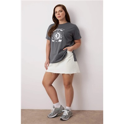 Antrasit Bisiklet Yaka %100 Pamuk Örme T-Shirt TBBSS23BF00030