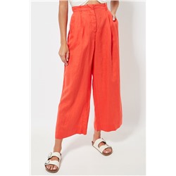 Pantalón wide leg 7/8 de lino cintura alta - Rojo