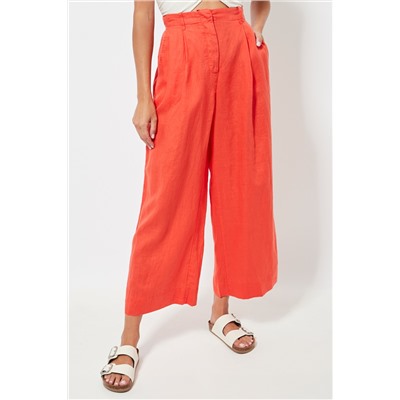 Pantalón wide leg 7/8 de lino cintura alta - Rojo
