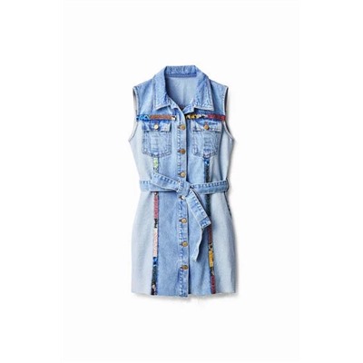 Vestido corto denim patch