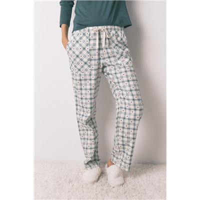 Pantalón largo franela estampado cuadros verde