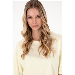 Kadın Limon Oversize Bisiklet Yaka Tişört