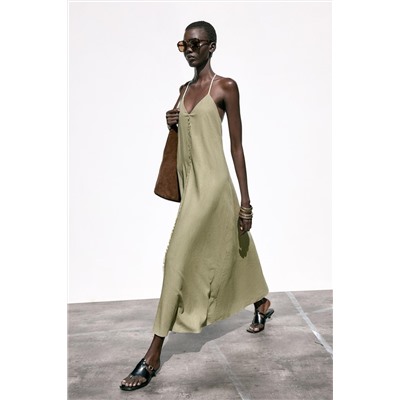 VOLUMINOUS LINEN BLEND MIDI DRESS