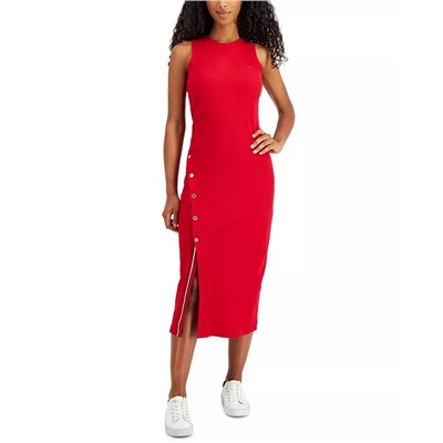 TOMMY HILFIGER Women's Slit Sleeveless Midi Dress