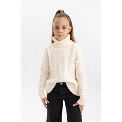 Defacto Kız Çocuk Oversize Fit Balıkçı Yaka Kazak B1602A823WN