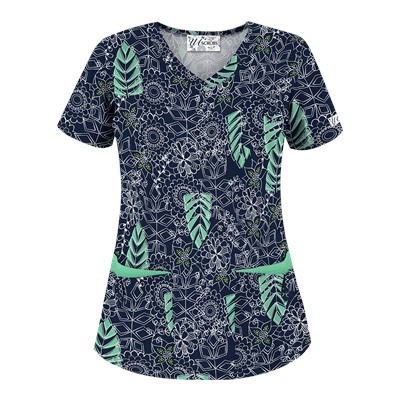UA Tribal Palm Navy Print Scrub Top