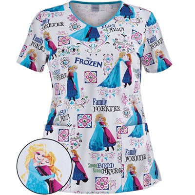Cherokee Tooniforms Frozen Print Scrub Top