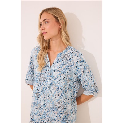 Camisola corta viscosa flores azul