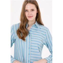 Kadın Mavi Uzun Kollu Gömlek