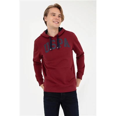 Erkek Vişne Kapüşonlu Basic Sweatshirt