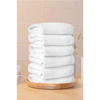 Meslina Home 6 Adet Beyaz Otel Havlusu %100 Pamuk El & Yüz & Baş Havlusu 50x90 Cm HS-OTEL