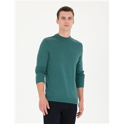Yeşil Slim Fit Bisiklet Yaka Basic Triko Kazak