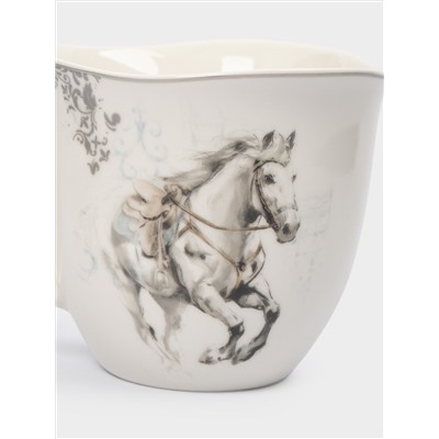 Кружка, 320 мл, 2 шт, фарфор N, белая, с серебристым кантом, Конь, White horse
