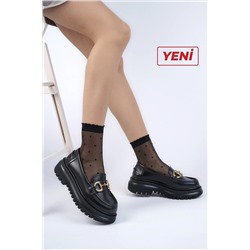 Deripabuc Hakiki Deri Siyah Kadın Günlük Kalın Taban Deri Tokalı Loafer Ayakkabı Trc-216676 TRC-216676