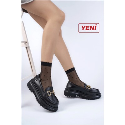 Deripabuc Hakiki Deri Siyah Kadın Günlük Kalın Taban Deri Tokalı Loafer Ayakkabı Trc-216676 TRC-216676