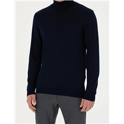 Lacivert Slim Fit Balıkçı Yaka Basic Triko Kazak