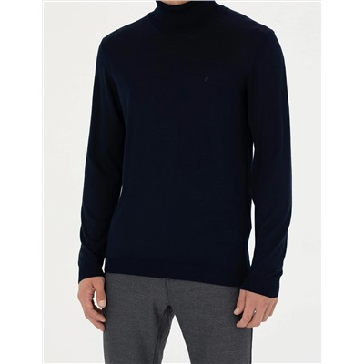 Lacivert Slim Fit Balıkçı Yaka Basic Triko Kazak