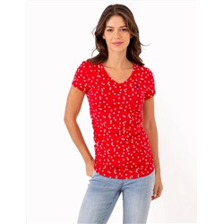 STAR PRINT RUCHED SIDE V-NECK T-SHIRT