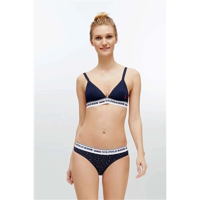 U.S. Polo Assn. Kadın Likralı Pamuklu Yıldız & Puantiyeli Büstiyer Slip Set 79114
