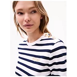 Gold Button Stripe Crewneck T-Shirt