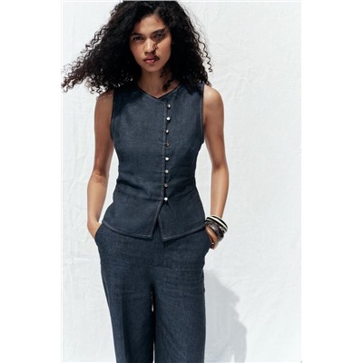 DOUBLE-BREASTED LINEN WAISTCOAT