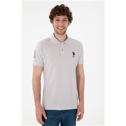 Erkek Slim Fit Polo Yaka Açık Gri Basic Tişört