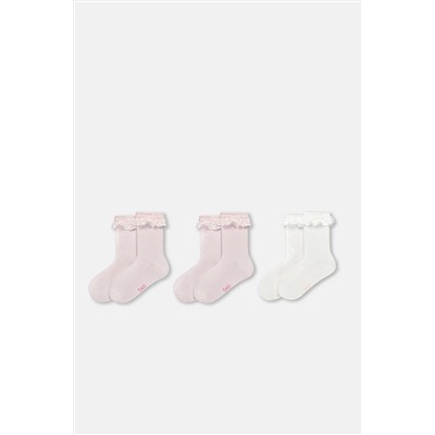 Dagi Ekru-Pembe Kız Çocuk 3'Lü Dantelli Çorap 23WG69040UK_623