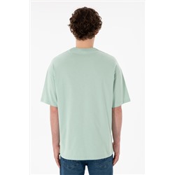 Erkek Oversize Fit Bisiklet Yaka Su Yeşili Tişört