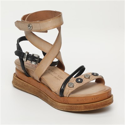 Sandalias - cuero - beige y negro - Suela: 5.5 cm - caña: 10 cm