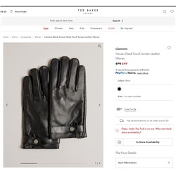 Черные деловые повседневные теплые кожаные перчатки Ted Baker с чувствительным материалом на пальцах для сенсорных экранов