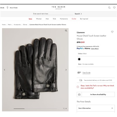Черные деловые повседневные теплые кожаные перчатки Ted Baker с чувствительным материалом на пальцах для сенсорных экранов