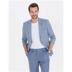 Açık Mavi Ex. Slim Fit Keten Karışımlı Ceket