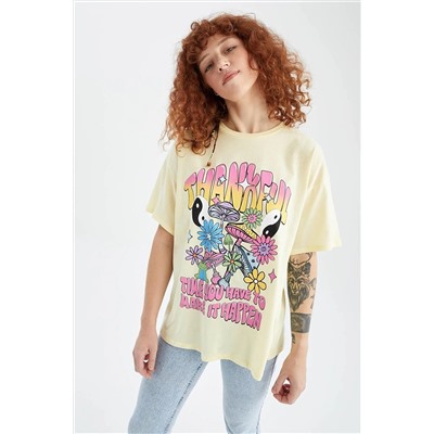 Defacto Coool Oversize Fit Bisiklet Yaka Mistik Baskılı Kısa Kollu %100 Pamuk Tişört Y8707AZ22HS