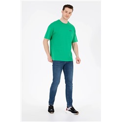 Erkek Yeşil Oversize Bisiklet Yaka Tişört