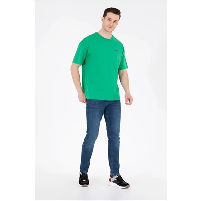 Erkek Yeşil Oversize Bisiklet Yaka Tişört