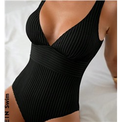 SHEIN Swim Women's Summer Beach Solid Color Textured One-Piece Swimsuit