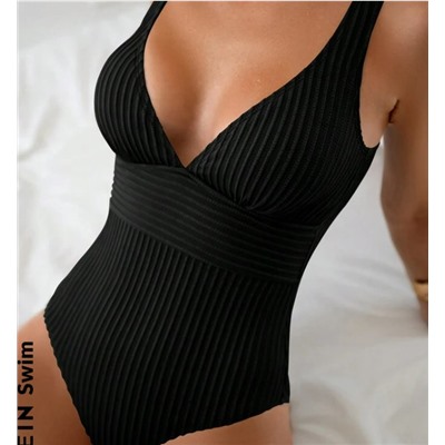 SHEIN Swim Women's Summer Beach Solid Color Textured One-Piece Swimsuit