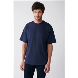 Avva Lacivert Oversize %100 Pamuk Bisiklet Yaka Arkası Baskılı T-shirt A31Y1135
