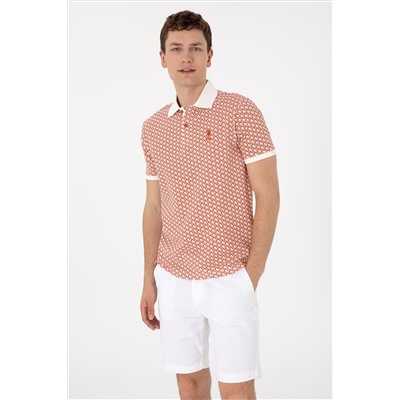 Erkek Regular Fit Polo Yaka Pudra Desenli Tişört