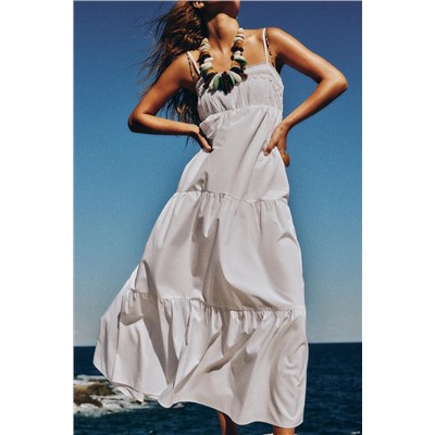 CONTRAST POPLIN TIERED MIDI DRESS