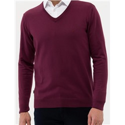 Bordo Slim Fit V Yaka Basic Triko Kazak