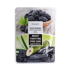 DEOPROCE COLOR SYNERGY EFFECT SHEET MASK BLACK Увлажняющая и очищающая тканевая маска для лица с экстрактом ягод и бамбуковым углём 20г
