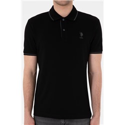 Erkek Slim Fit Polo Yaka Siyah Basic Tişört