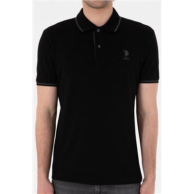 Erkek Slim Fit Polo Yaka Siyah Basic Tişört