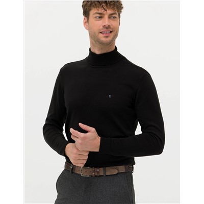 Siyah Slim Fit Balıkçı Yaka Basic Triko Kazak