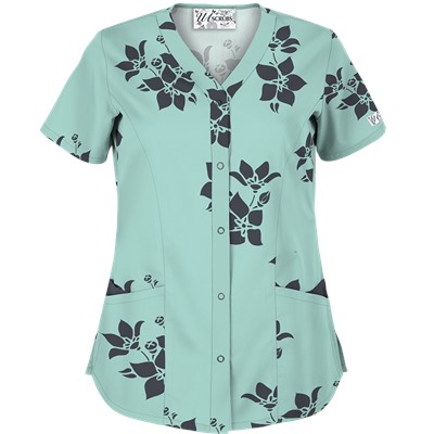 UA Spacious Bouquet Cool Blue Snap Front Scrub Top