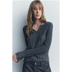 OPEN KNIT RIBBED T-SHIRT