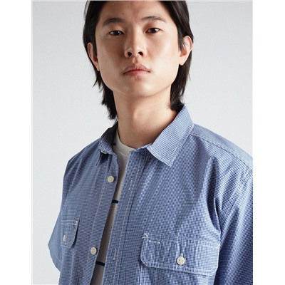 Vichy Short Sleeve Shirt, Men, Blue
