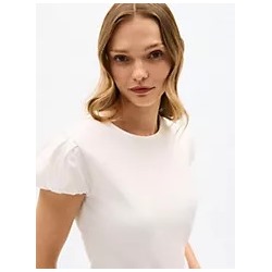 Mixed Media Shirred Cap-Sleeve T-Shirt